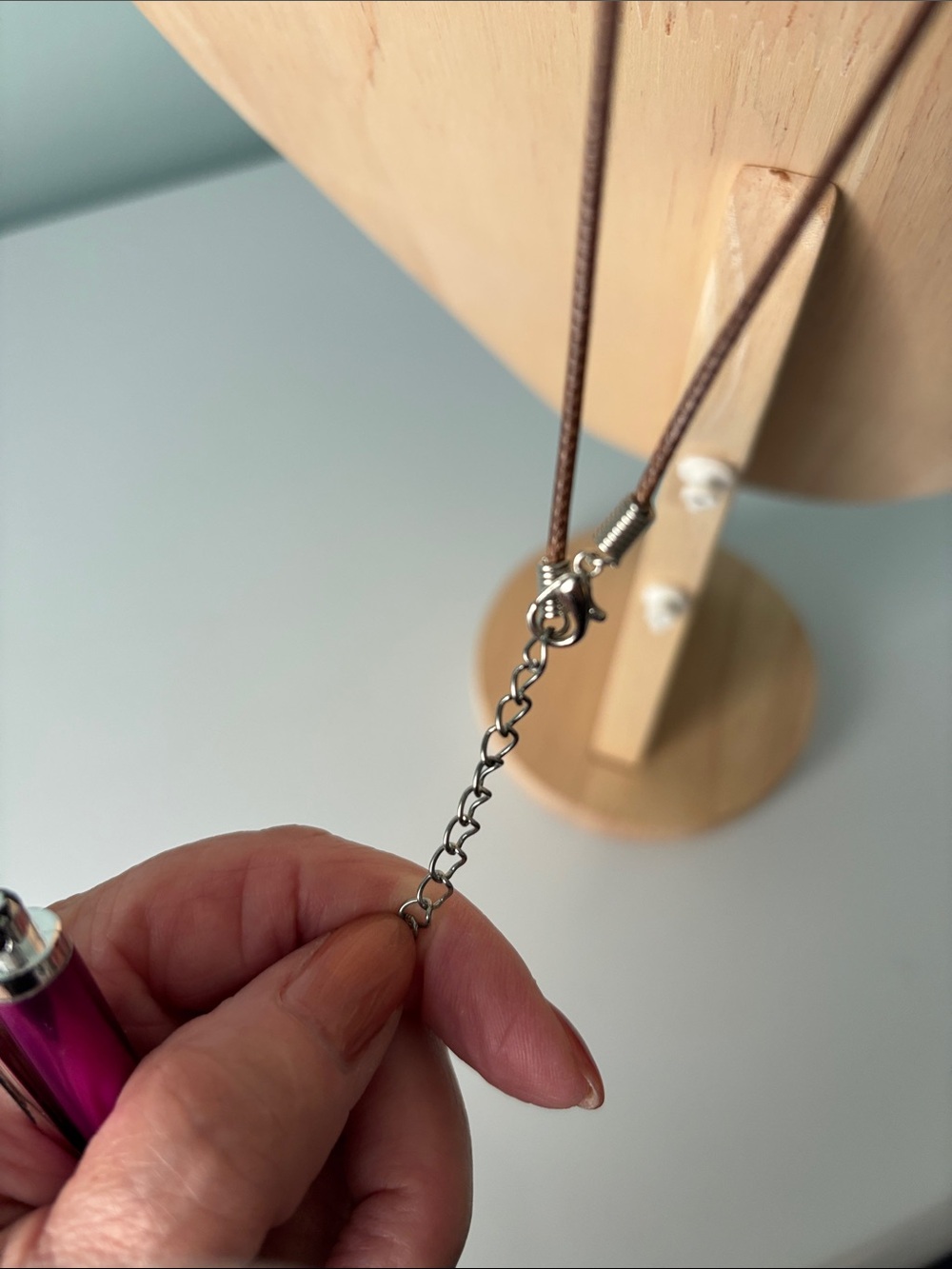 Dandelion Resin Pendant Necklace in Clear on Brown Cord - Picture 3 of 3